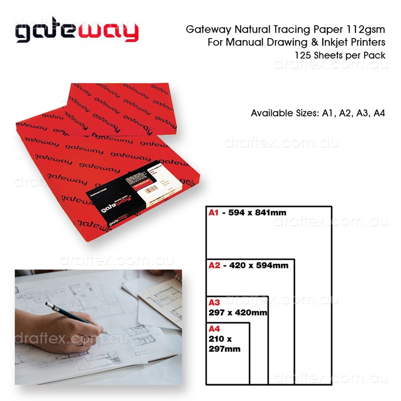Trcxx Gateway Tracing Paper 112Gsm Cut Sheets Pk125 Available Sizes A1 A2 A3 A4