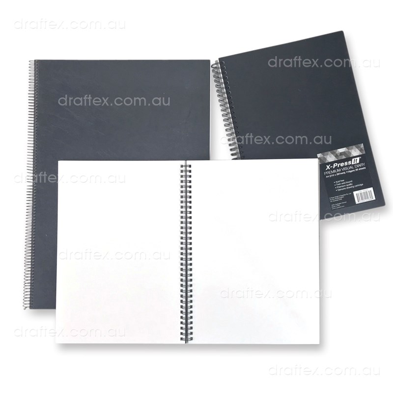 Visualdiary A4 A3 60 Pages 110Gsm Cartridge Paper Spiral Boundblack Cover Hard Card Backing
