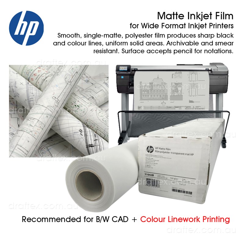 51642A 51642B Hp Matte Inkjet Film 127Microns 38 Metres Available In 2 Roll Widths