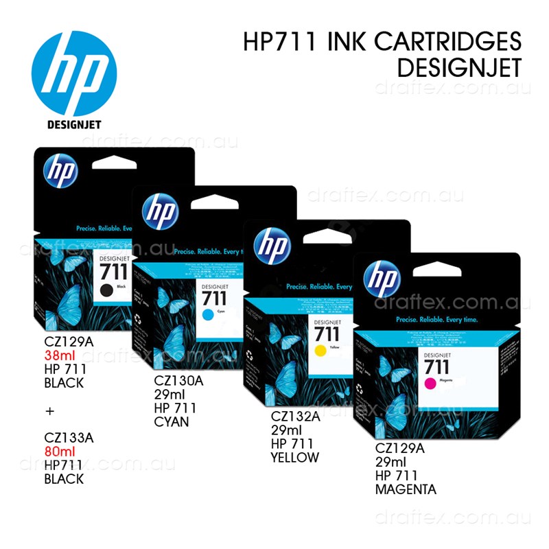 Hp 711 Ink Cartridges Black 80Ml Black 38Ml Colours 29Ml